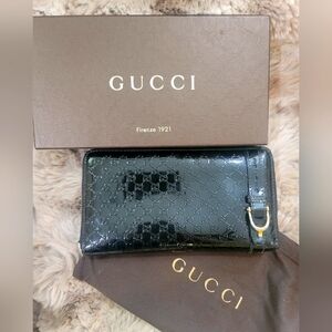 Gucci Guccisima patent long wallet vernice in black
